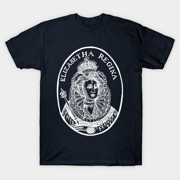 Woodcut Portrait of Queen Elizabeth I T-Shirt by Pixelchicken